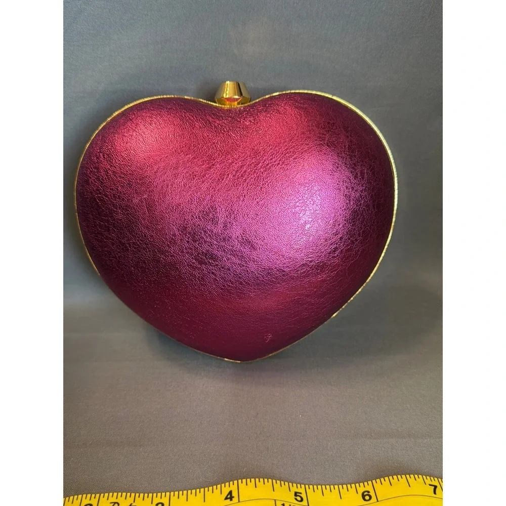 Michael Kors Heart Shaped Metallic Magenta Hot Pink Gold Chain Box Clutch
